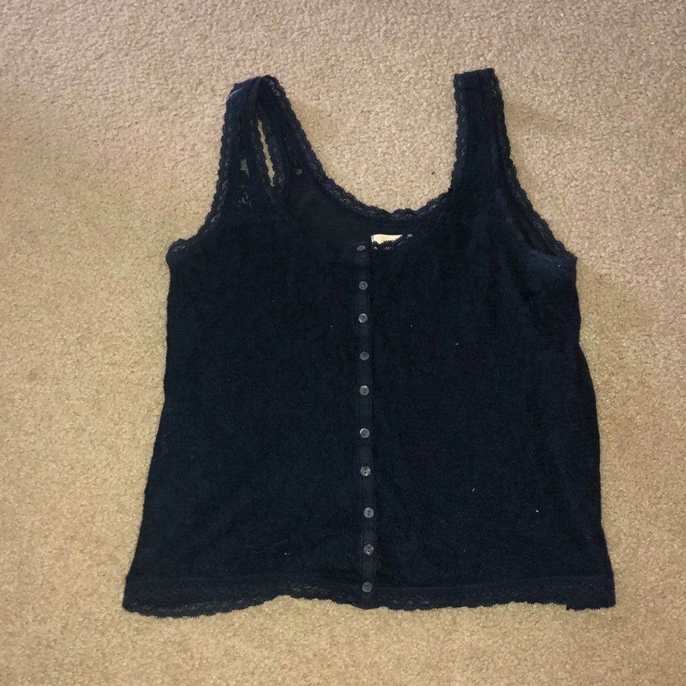 Navy thin strap lace crop top